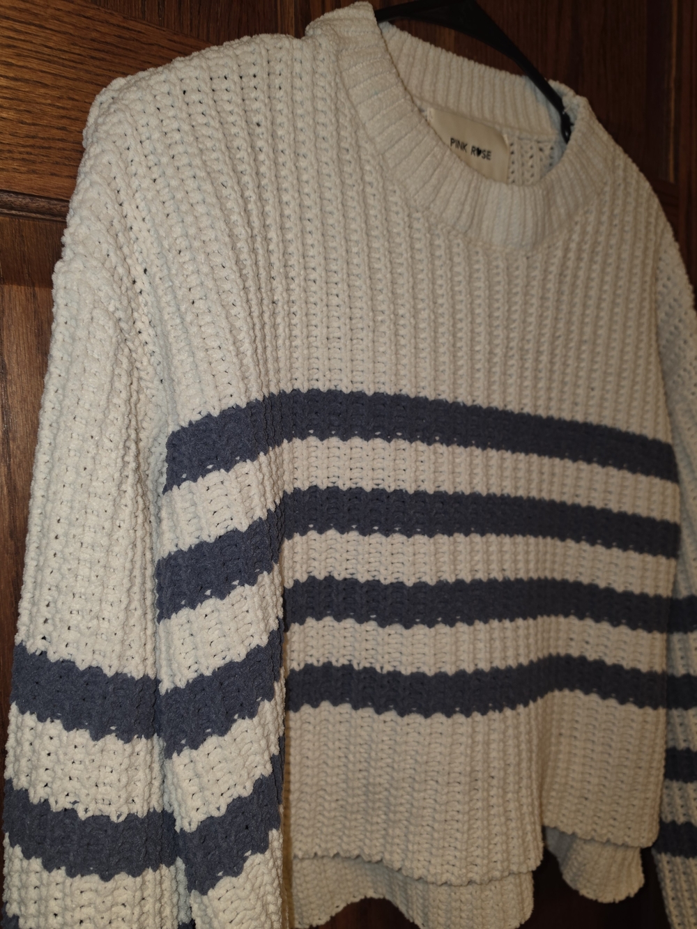 PINK ROSE Cream & Navy Striped Knit Sweater